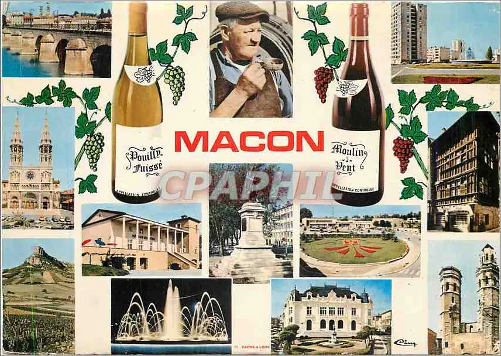 Macon — vinhedos, monumentos e vinhos — editor C. Léonard, n° 74 C - Frente