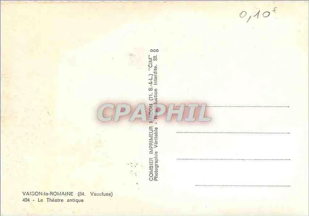 Vaison-la-Romaine — Le Théâtre antique — Imprimeur Combier - Verso