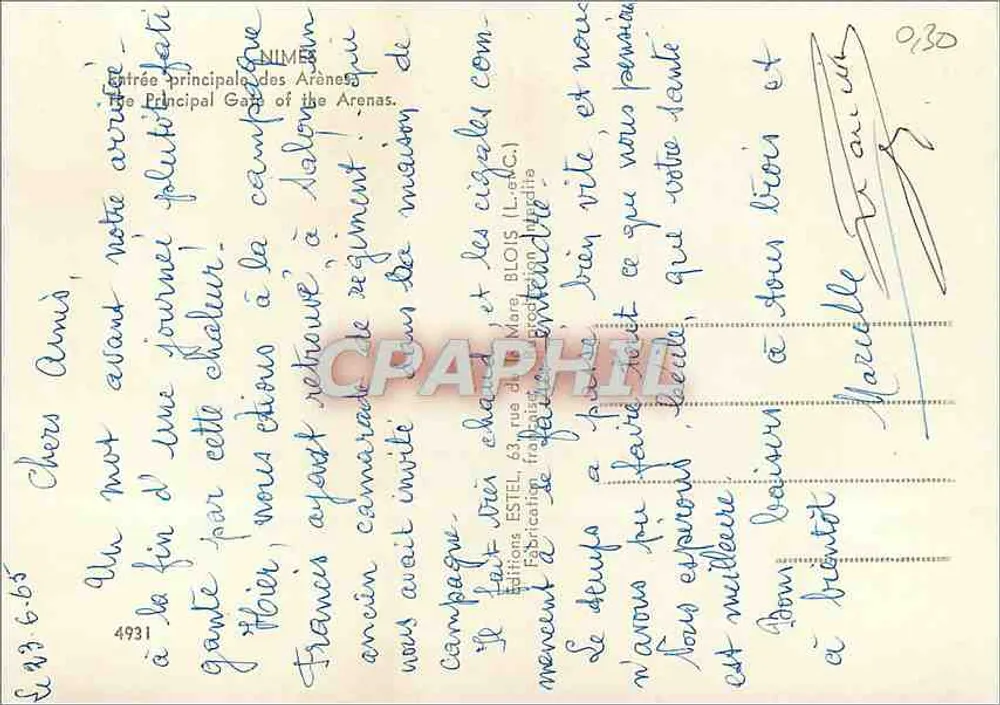 Arênes de Arles — Entrada principal das Arênes — Editor Estel, n°4931 - Verso