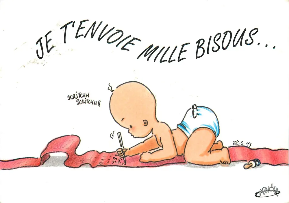 Bebê desenhando — Te envio mil beijos... — Arnaôla, série R.C.S. 43 - Frente