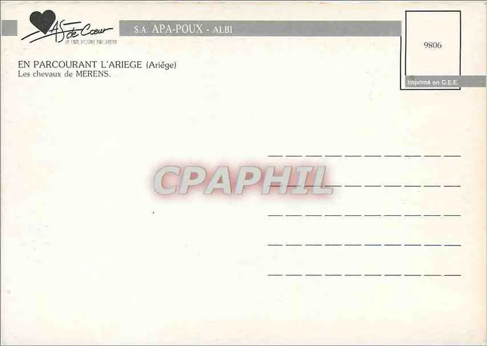 Cavalos de Merens — Montanhas nevadas — S.A. APA-POUX - ALBI n°9806 - Verso