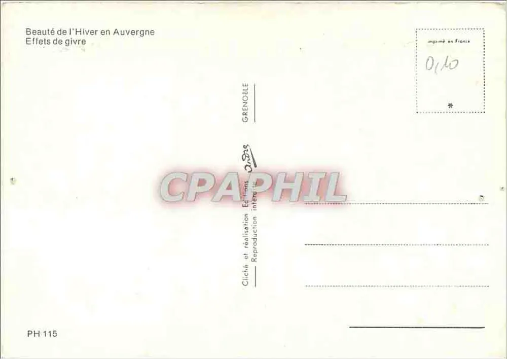 Beauté de l'Hiver en Auvergne — Effets de givre — Édition Grenoble, n° PH 115 - Verso