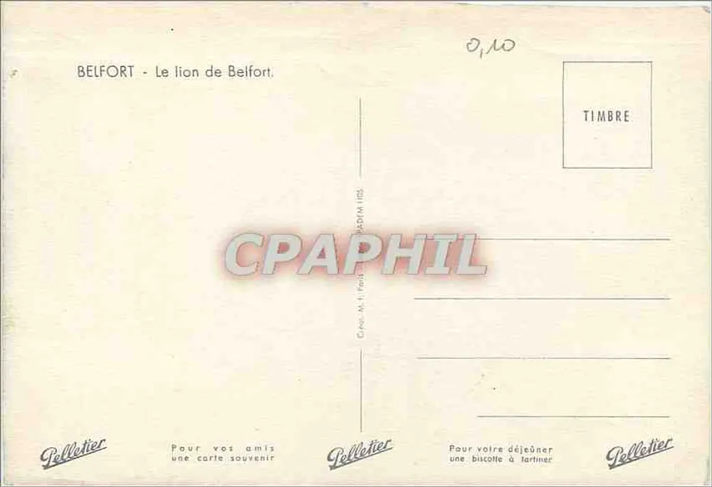 Der Löwe von Belfort — Gedenkmonument für die Verteidigung von Belfort 1870-71 — Verlag Pelleter - Rückseite