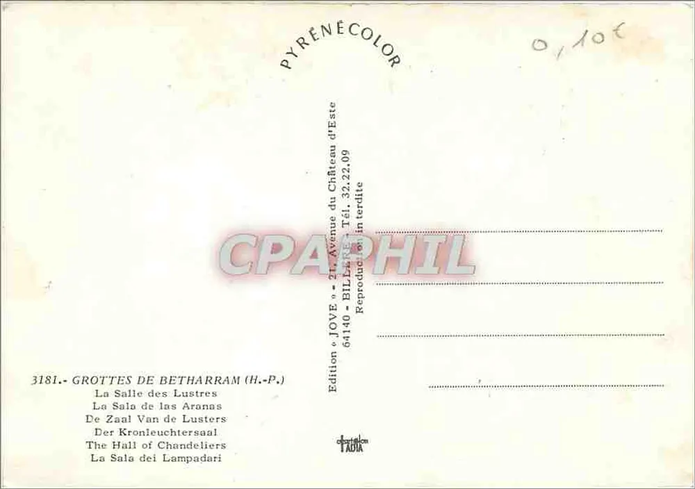 Grottes de Bétharram (H.-P.) — La Salle des Lustres — Édition JOVE - Verso