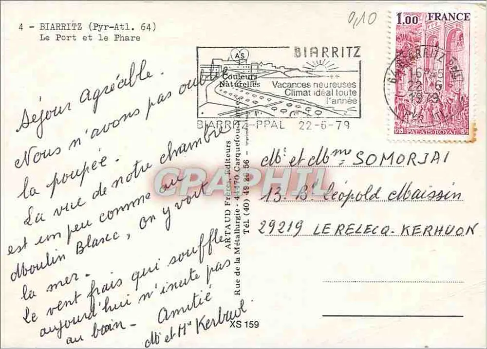 Biarritz - Der Hafen und der Leuchtturm — Antike Ansichtskarte von ARATAUD Frères - Rückseite