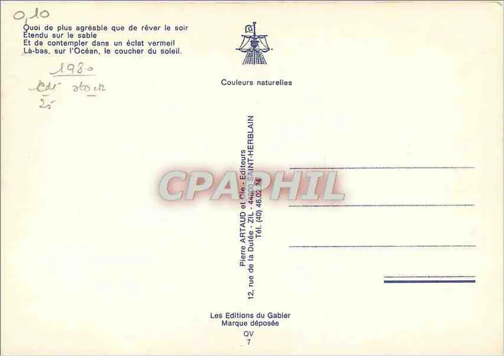 Coucher de soleil sur un lac — vue entre pins — Pierre Artaud et Cie, ZIL-Saint-Herblain - Verso