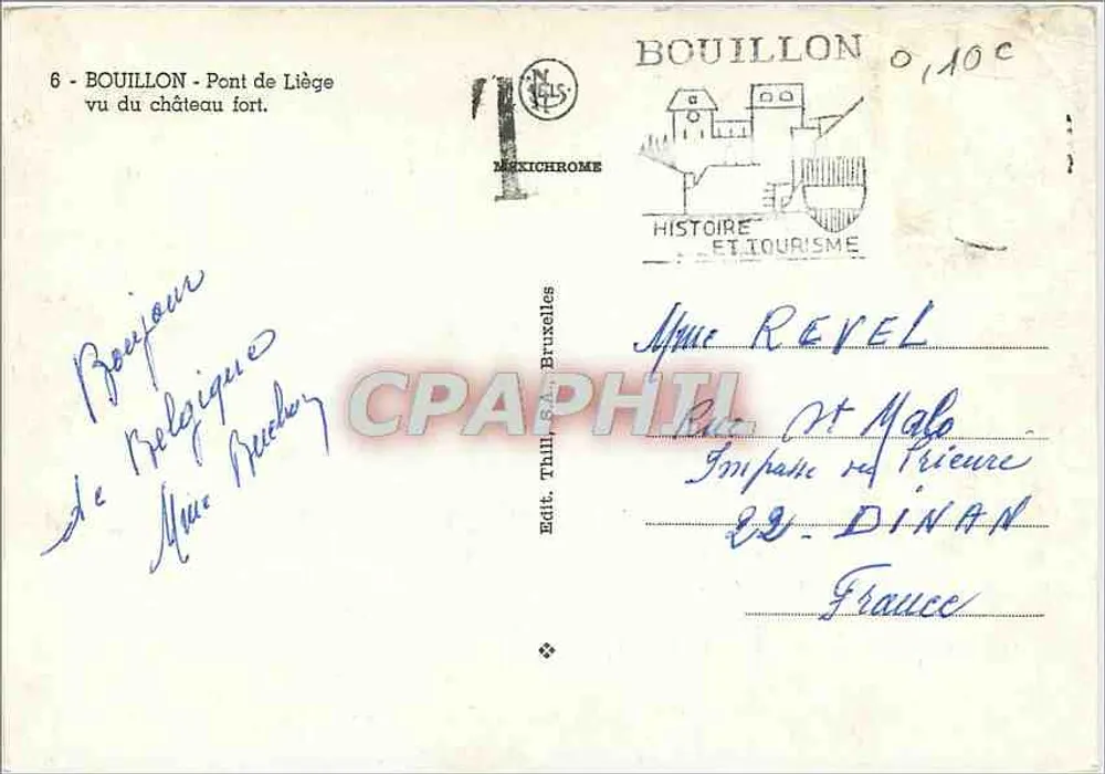 Bouillon - Puente de Lieja visto desde el castillo fuerte — editor Thill S.A., Bruxelles, n°6 - Reverso