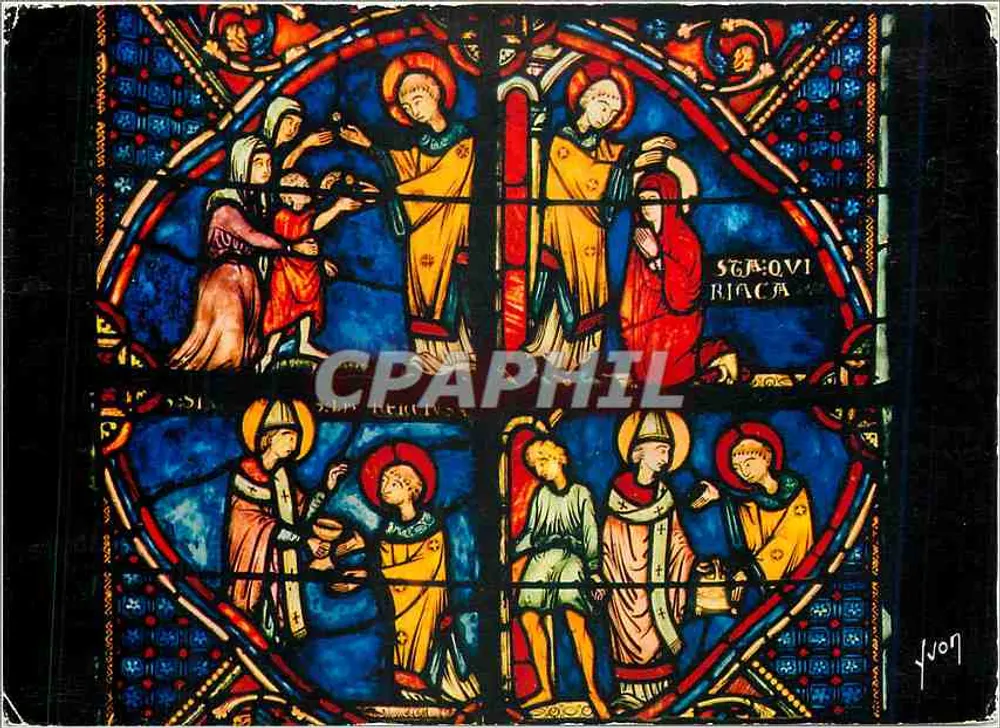 Glasfenster der Kathedrale von Chartres — Szene der Geburt — Verlag J. Fion, Nr. 107 - Vorderseite