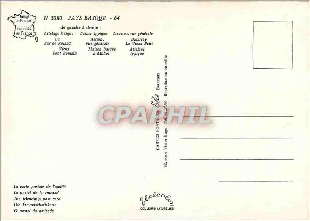 Baskenland — Panoramablick — Verlag Élécoleur, Nr. 3080 - Rückseite