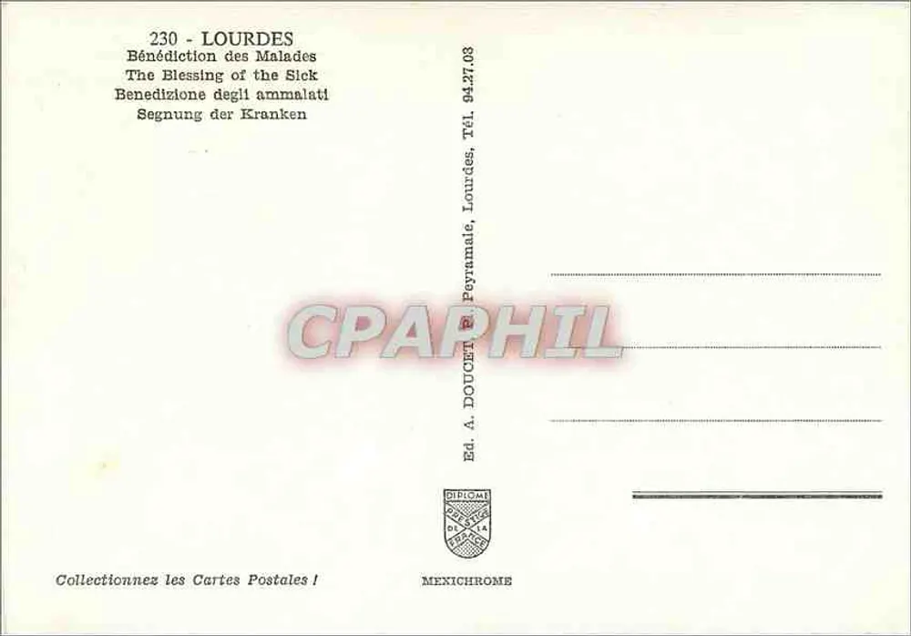 Lourdes — Bênção dos doentes — Ed. A. Doucet, n°230 - Verso