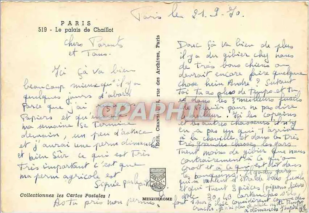 Paris - O palácio de Chaillot — editor IRIS, n° 519 - Verso