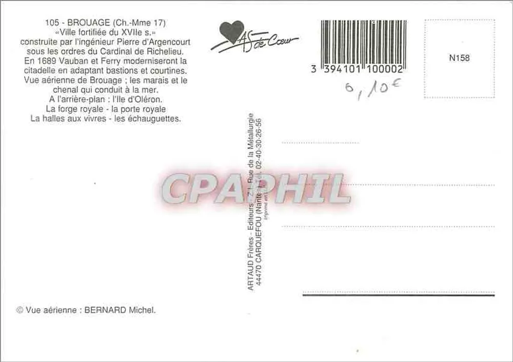 Brouage — befestigte Stadt des 17. Jahrhunderts — ARTAUD Frères, Nr. 158 - Rückseite