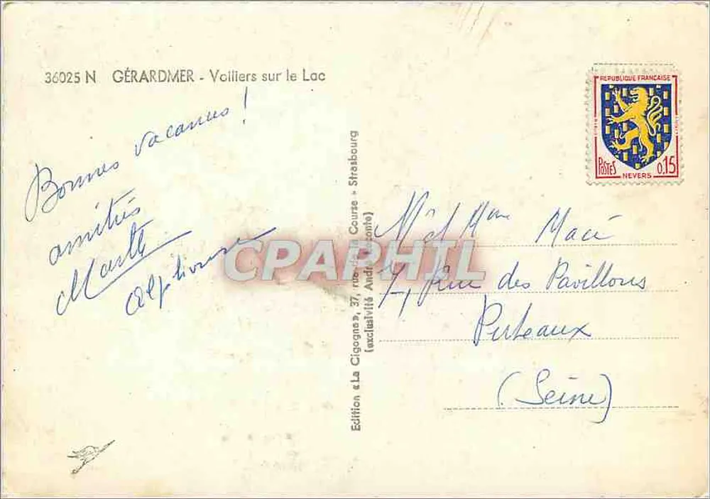 Vele sul lago — Edizione La Cigogne — n° 36025 N - Verso