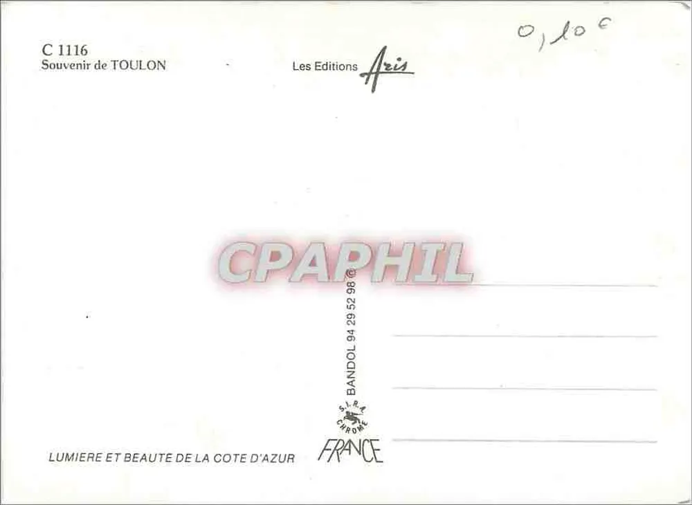 Toulon — vista panorâmica com a Marinha Nacional — Les Editions Aris, n° C 1116 - Verso
