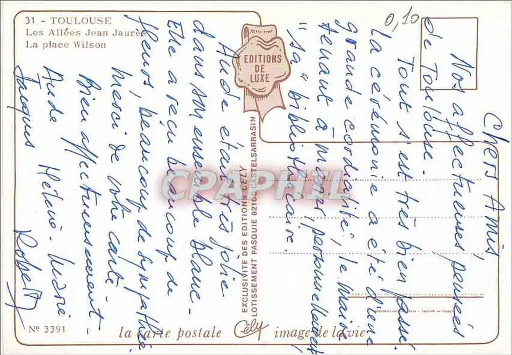Toulouse — Die Jean-Jaurès-Alleen und der Wilson-Platz — Éditions Cely, n° 3391 - Rückseite