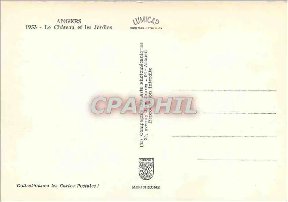 Angers — Le Château et les Jardins — LUMICAP - Verso