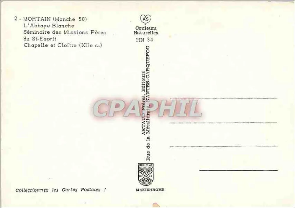 Mortain (Manche) — Die Weiße Abtei, Seminar der Missionäre des Heiligen Geistes, Kapelle und Cloister (12. Jahrhundert) — Éditions Artaud Frères, Nantes - Rückseite