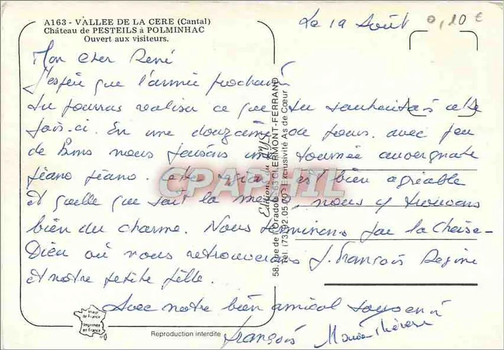 Schloss Pesteils — Cantal — Verleger Craphill - Rückseite