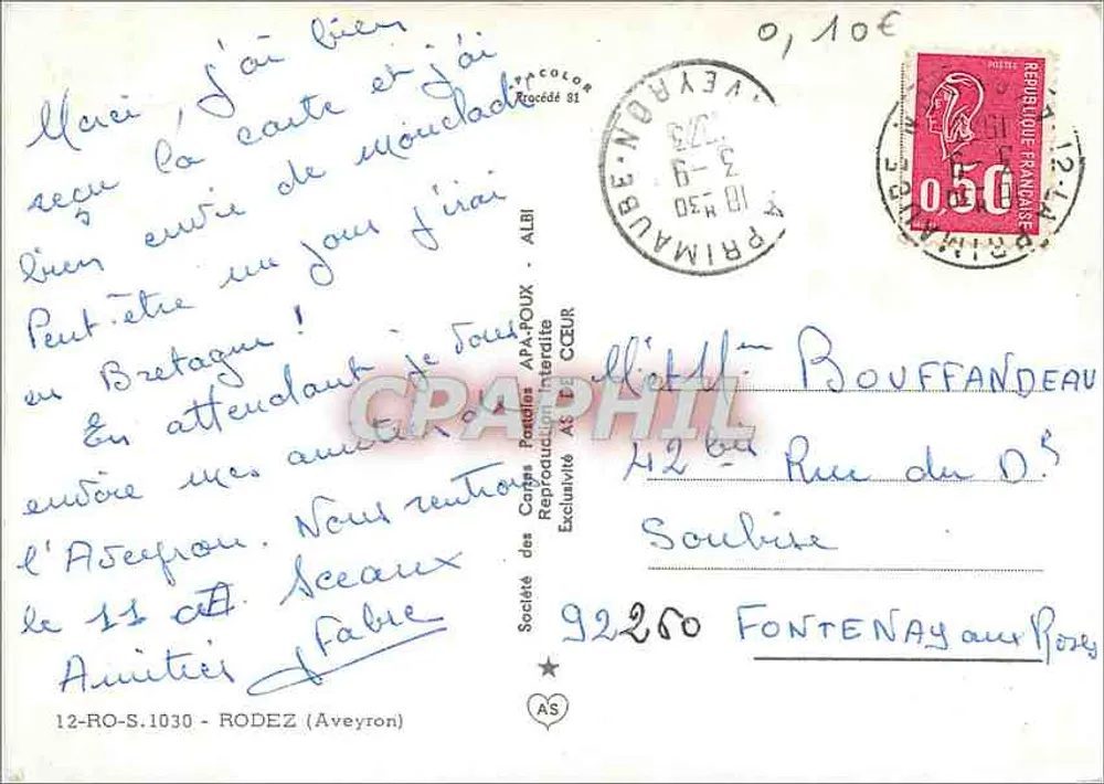 Rodez — A Catedral — Lembrança de Rodez - Verso