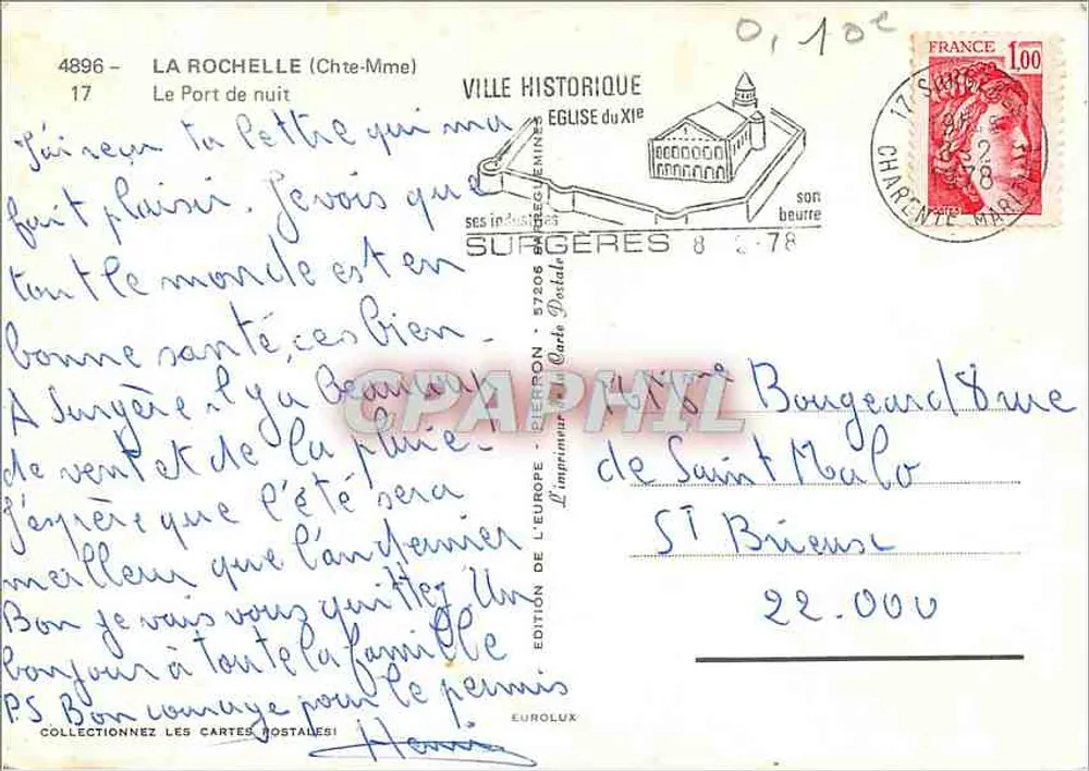 La Rochelle (Charente-Maritime) — El puerto de noche — Edición de Surgères - Reverso