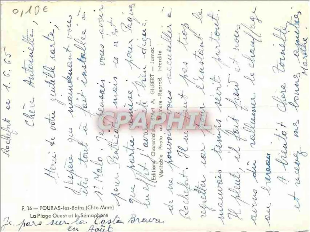 Fouras-les-Bains — La Plage Ouest e il Semaforo — Edizioni Charentais A. Gilbert - Verso