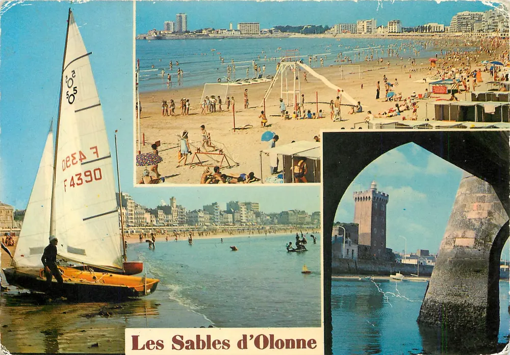 Les Sables d'Olonne — vista panorâmica com vela e torre — editor La Vendée Touristique - Frente