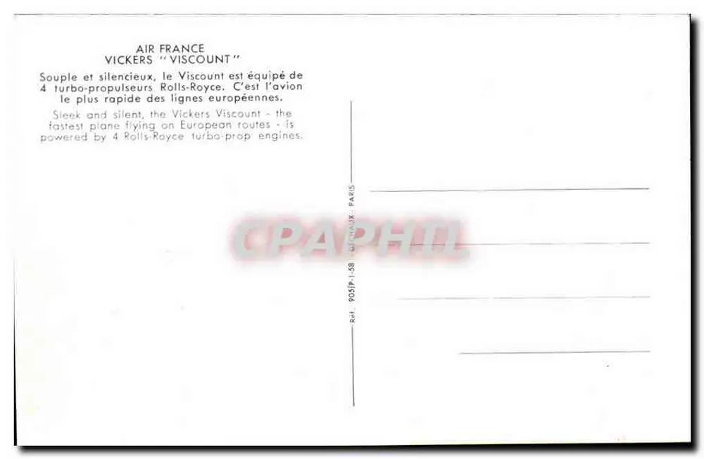 Avion Air France Viscount — Paris — n° 905JP-58 - Verso