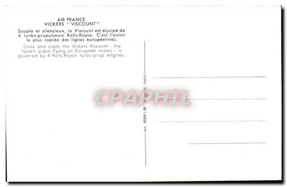 Air France Vickers Viscount — Passagierflugzeug — Verlag Paris - Rückseite