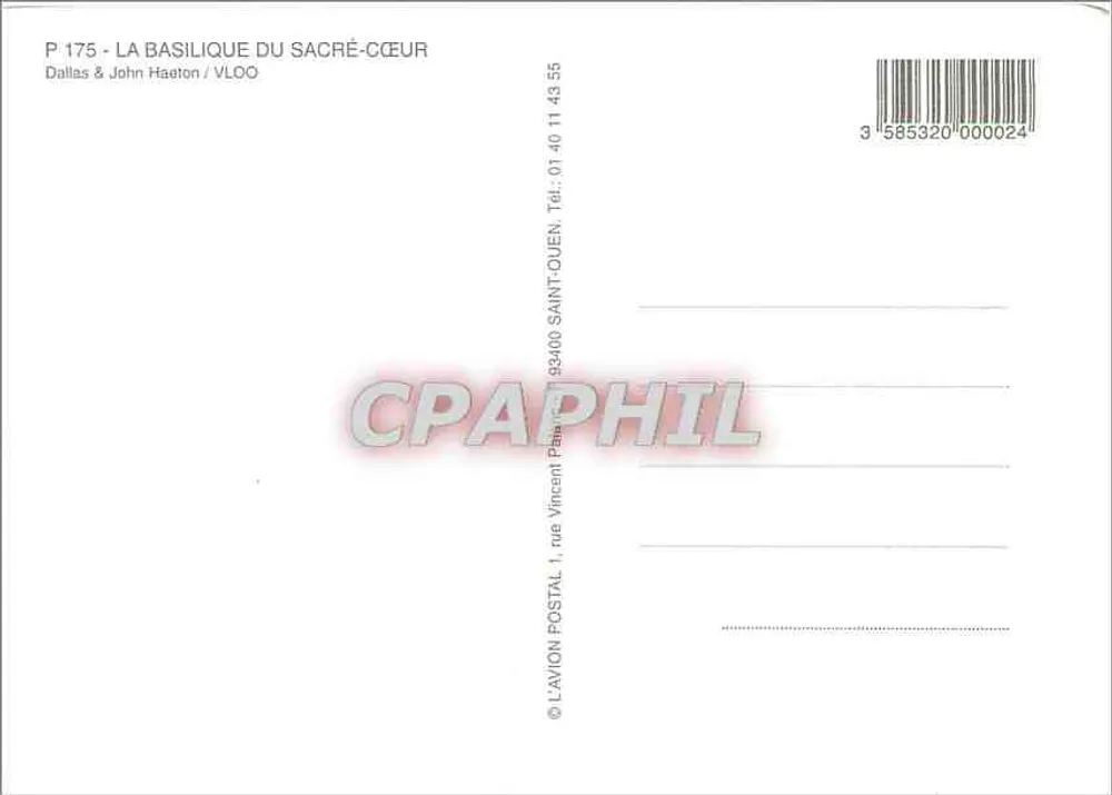 Basílica do Sagrado Coração — Paris — editor Dallas & John Haeton, n° P 175 - Verso