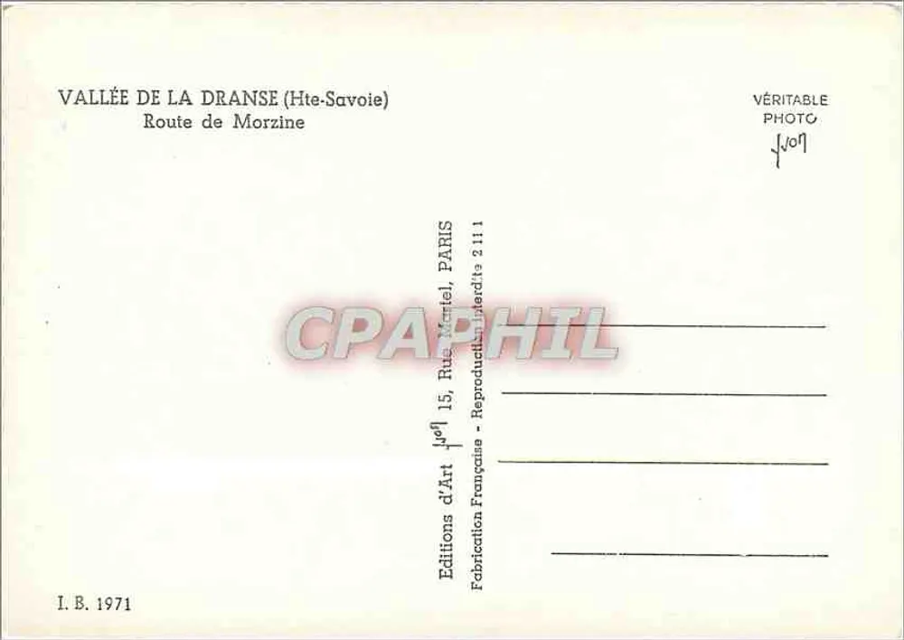 Tal der Dranse (Haute-Savoie) — Route de Morzine — Éditions d'Art Jeoff, Paris - Rückseite