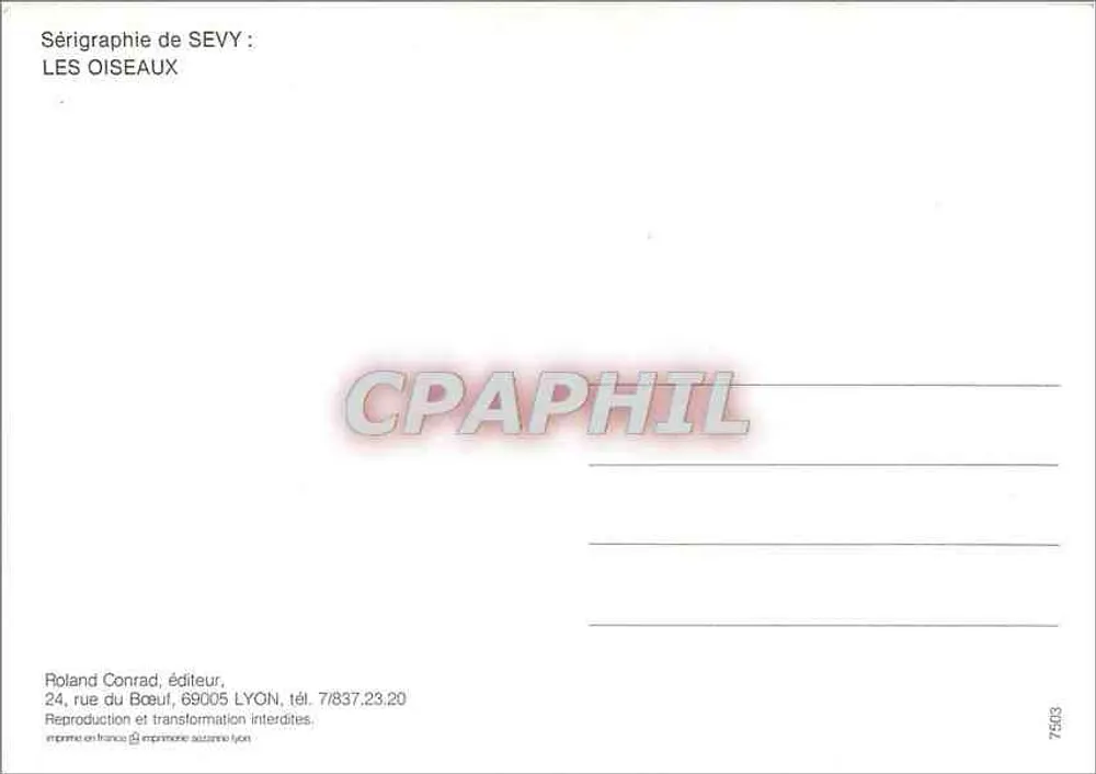 Os pássaros — Sérigraphie de SEVY — Roland Conrad, editor, Lyon - Verso