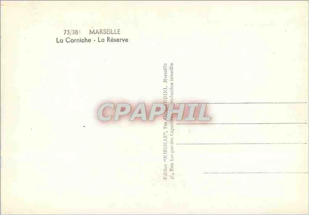Marselha — A Corniche - A Réserve — Edição Mireille - Verso