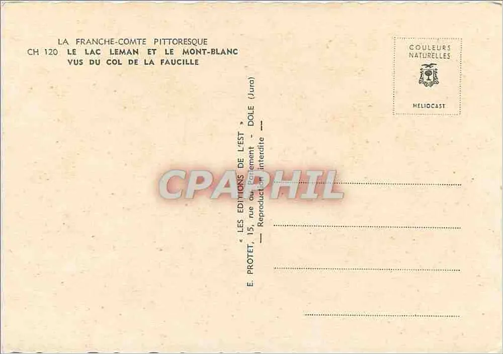 See Léman und Mont-Blanc — von der Höhe des Col de la Faucille aus gesehen — Éditions de l'Est - Rückseite