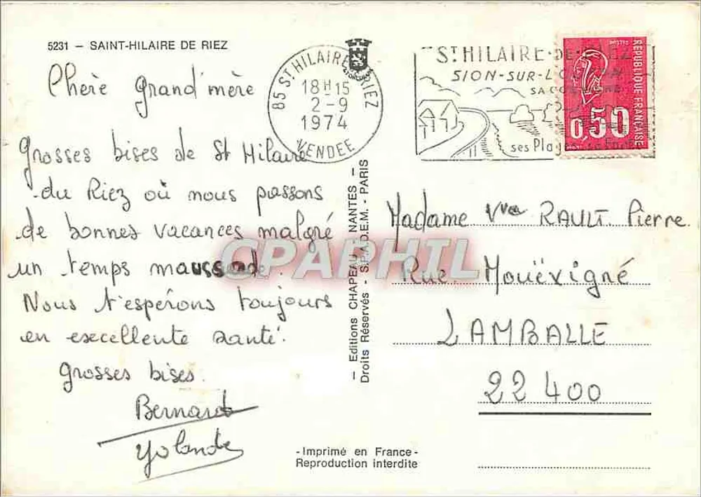 Saint-Hilaire-de-Riez — Vendée — Editor Rooy, n°5231 - Verso