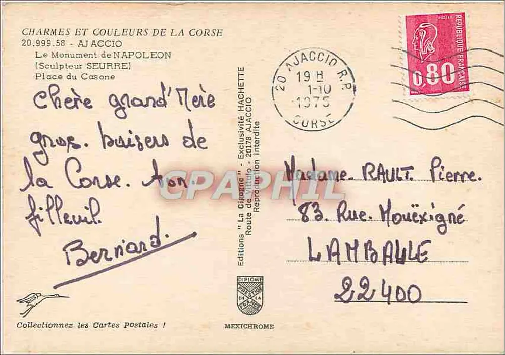 Monumento a Napoleão — Ajaccio — Edições IRIS - Verso