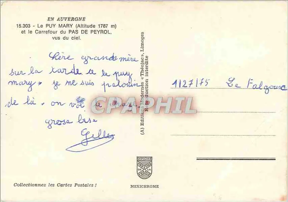Puy Mary und Carrefour du Pas de Peyrol — Luftbild — Éditions Modernes « Théodèce », Limoges - Rückseite