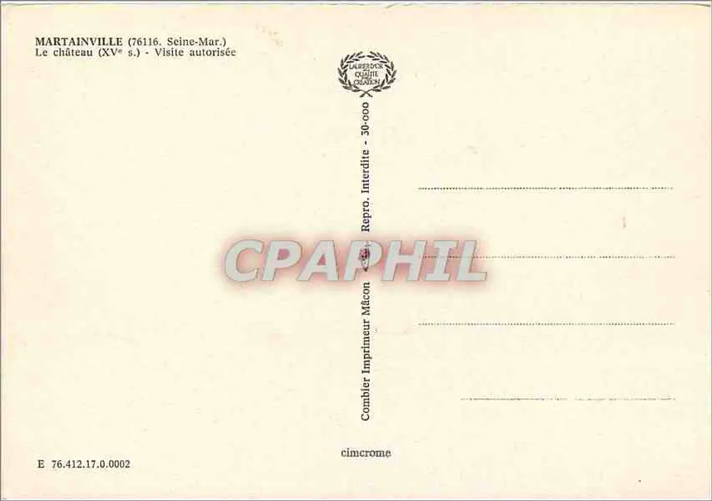 Schloss Martainville — 15. Jahrhundert — Imprimeur Comblier - Rückseite