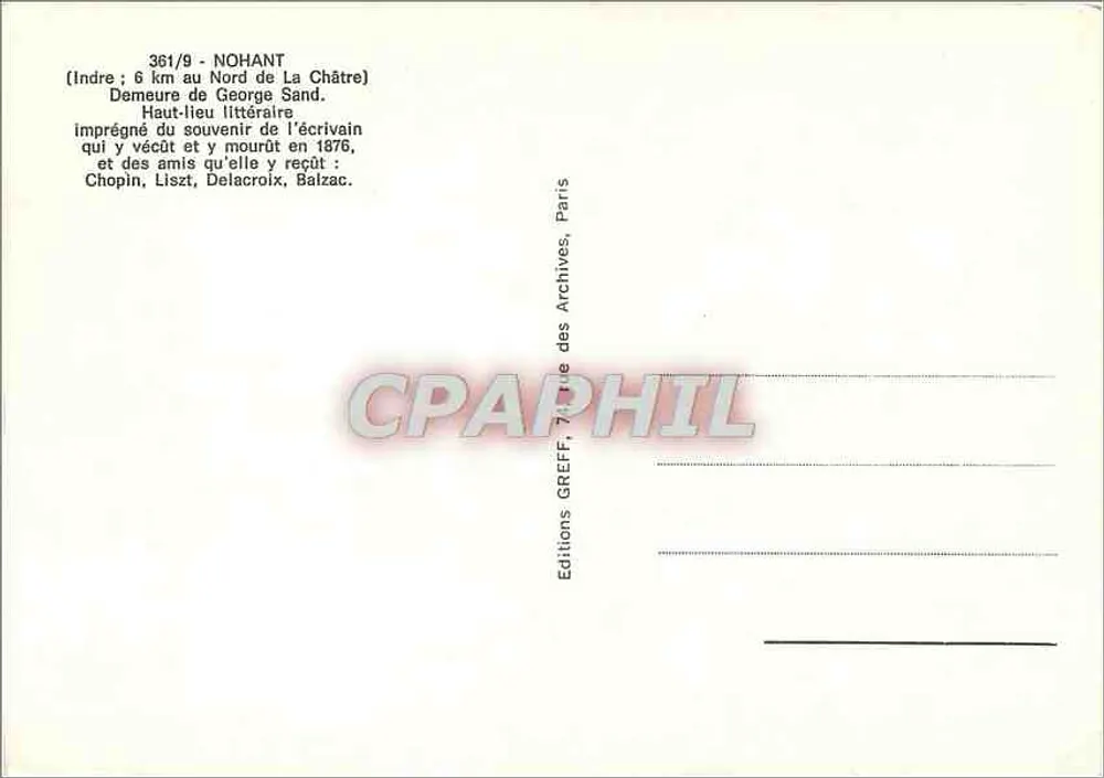 Nohant — Wohnhaus von George Sand — Editions Greff - Rückseite