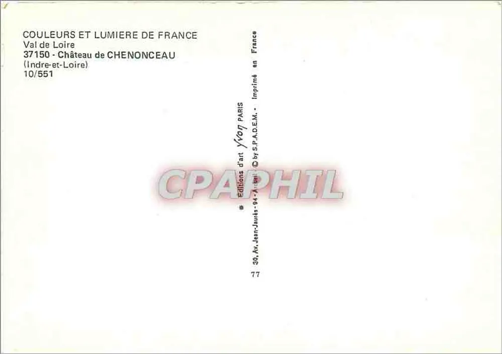 Castelo de Chenonceau — Vale do Loire — Edições d'arte Jean-Jaurès - Verso