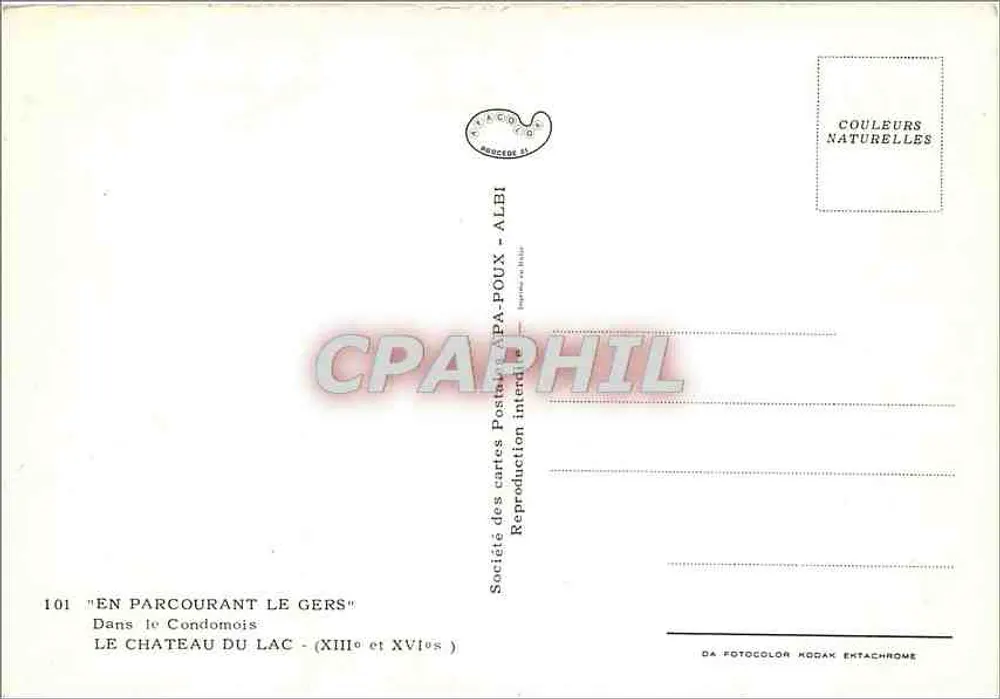 Schloss am See — Im Condomois (13. und 16. Jahrhundert) — Société des cartes Postales P.A.-POUX - ALBI - Rückseite