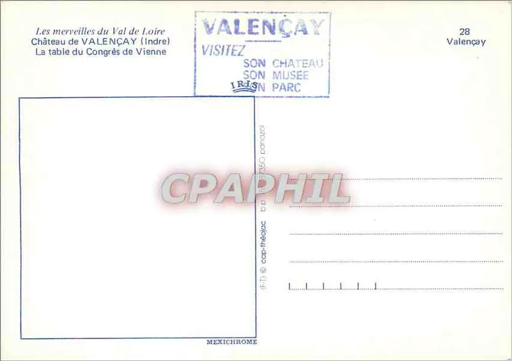 Interior do Castelo de Valençay — Sala de jantar — Editor IRIS, n°28 - Verso