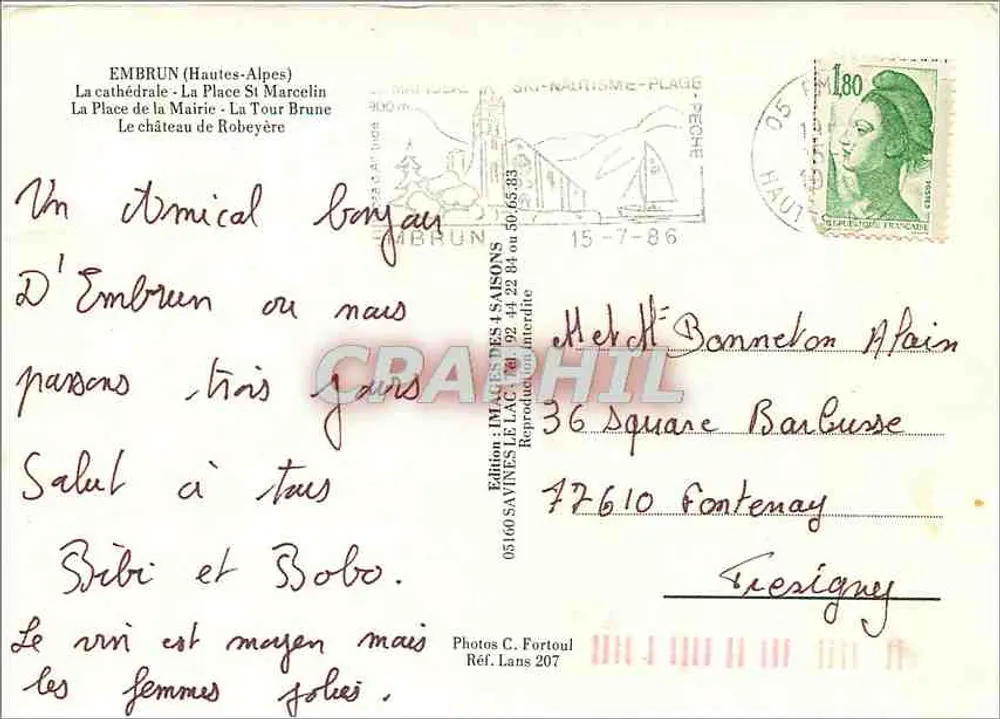 Embrun — Panoramablick mit der Kathedrale, dem Platz und dem Schloss — Ausgabe: Magasins des Saisons - Rückseite