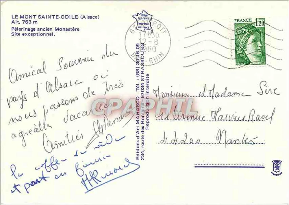 Mont Sainte-Odile (Elsass) — Altes Wallfahrtsort, Kloster — Kunstausgabe Marasco, Tel. : (88) 67034 Straßburg - Rückseite