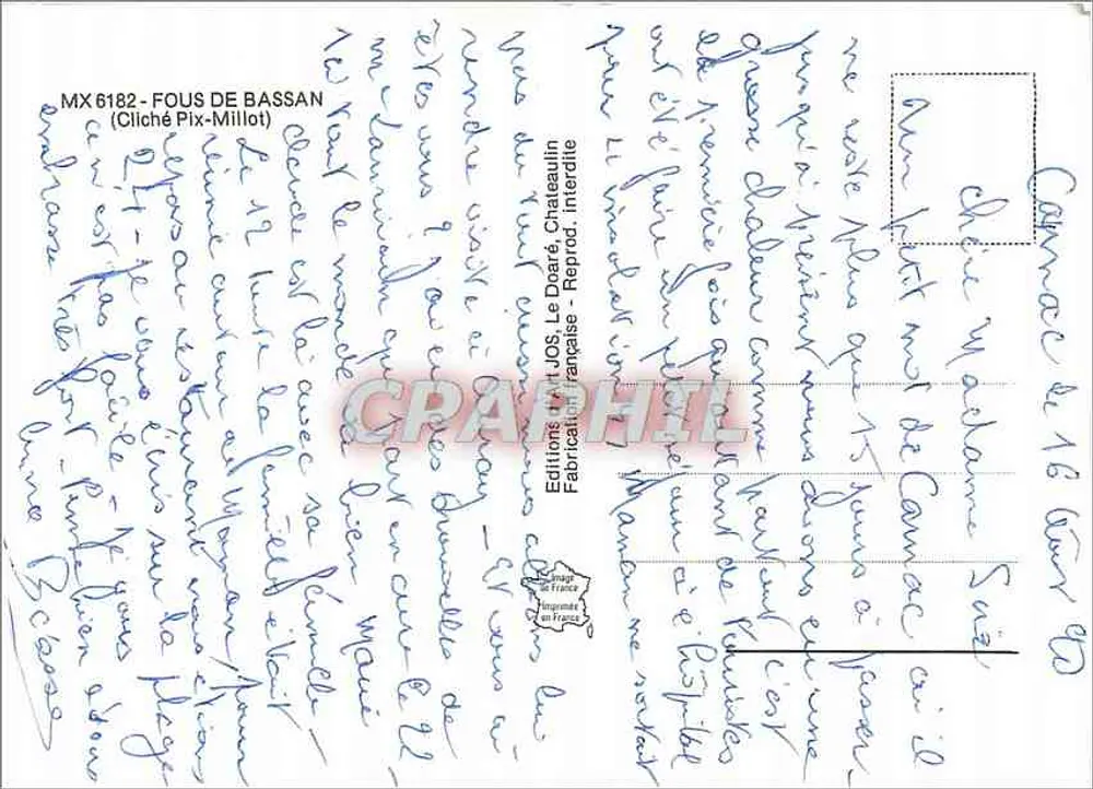Fous de Bassan — Colonias en rocas — Edición JOS, Le Daoré, Châteaulin - Reverso