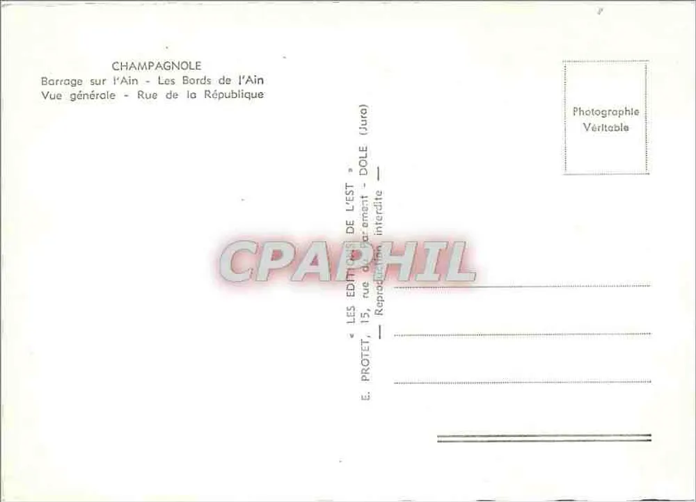 Champagnole — Herinnering aan Champagnole — Uitgever E. Protet, Dole - Achterkant