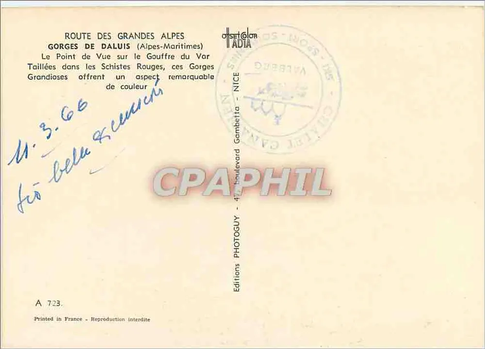 Gorges von Daluis — Route des Grandes Alpes — Editions Photoguy - Rückseite