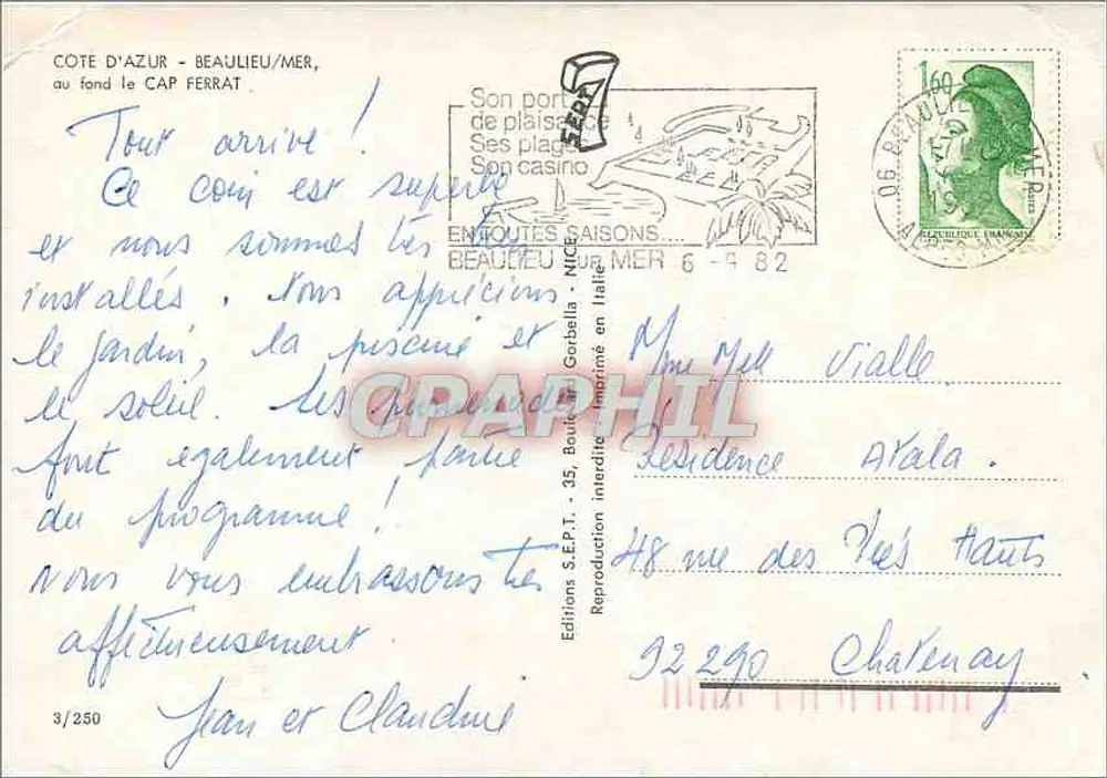 Beaulieu/Mer — Cap Ferrat — Éditions S.E.P.T. n°3/250 - Rückseite