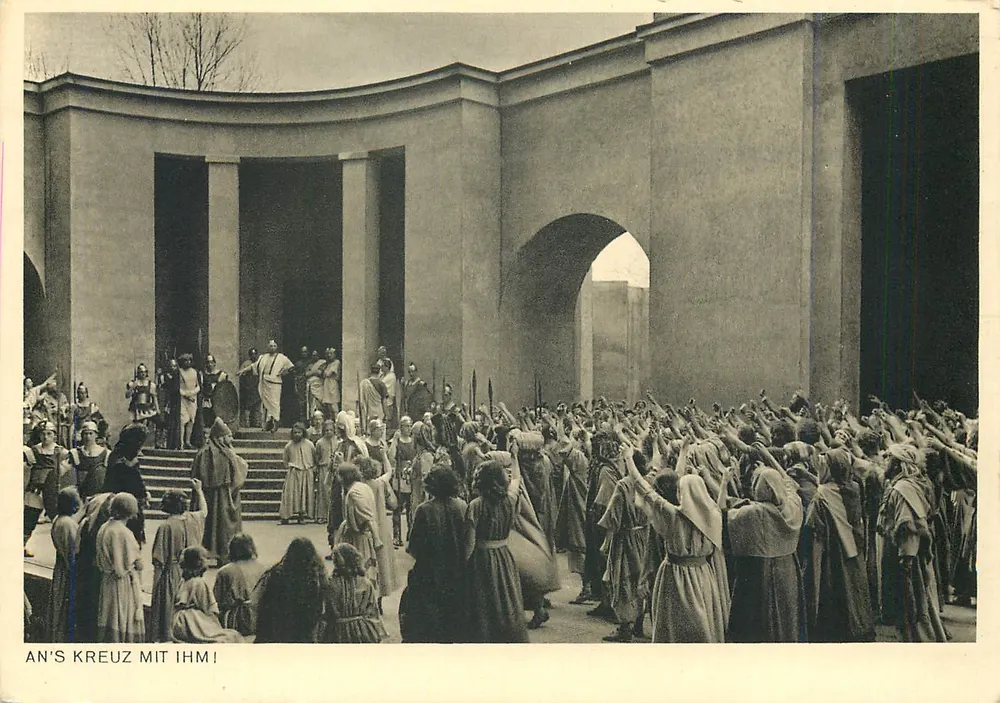 Passionsspiele 1950 Oberammergau — An's Kreuz mit ihm! — Verleger F. Bruckmann KG, München - Vorderseite
