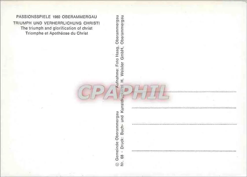 Passionsspiele 1980 Oberammergau — Triumpf und Apotheose des Christus — Verlag H. Weixler GmbH - Rückseite