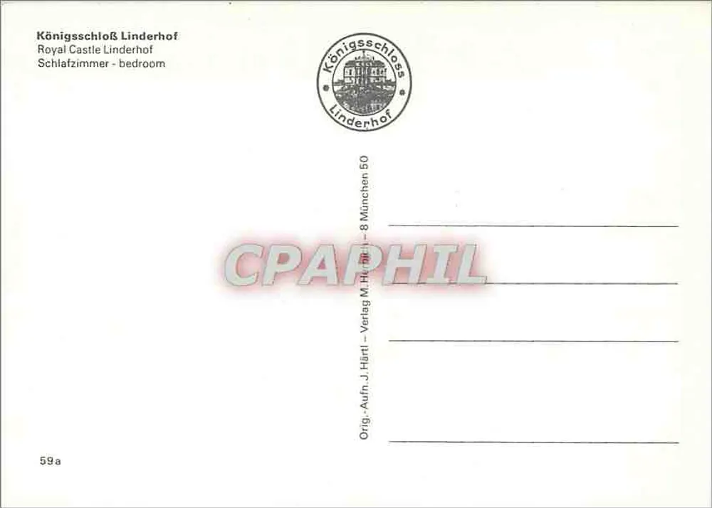 Sala Real do Castelo de Linderhof — Série 50 — Editor J. Härtl, Munique - Verso